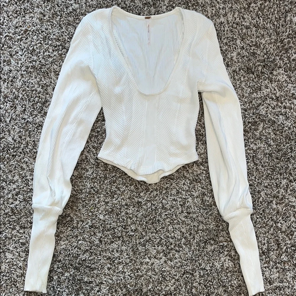Free People White Ribbed Women's Top